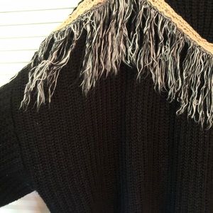 Mustard Seed Sweaters - Black sweater with fringe design Mustard Seed Sweaters - Black sweater with fringe design